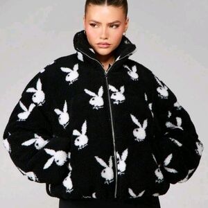 PLAYBOY Black and White Teddy Jacket